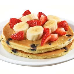 Stack of Double Berry Banana Strawberry Pancakes